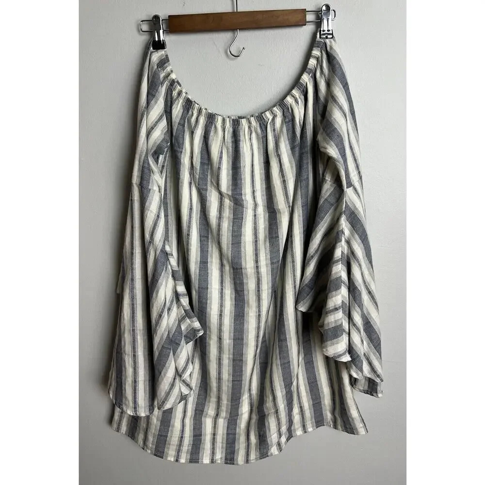 Lulu's Along the Tides Navy Blue Striped Off the Shoulder Boho Dress Size Medium - Picture 5 of 11